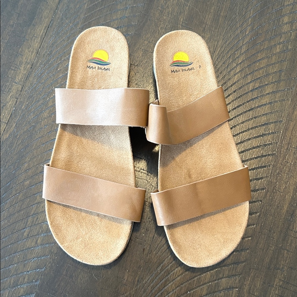 Brown Slide Sandals Maui Island Size 9